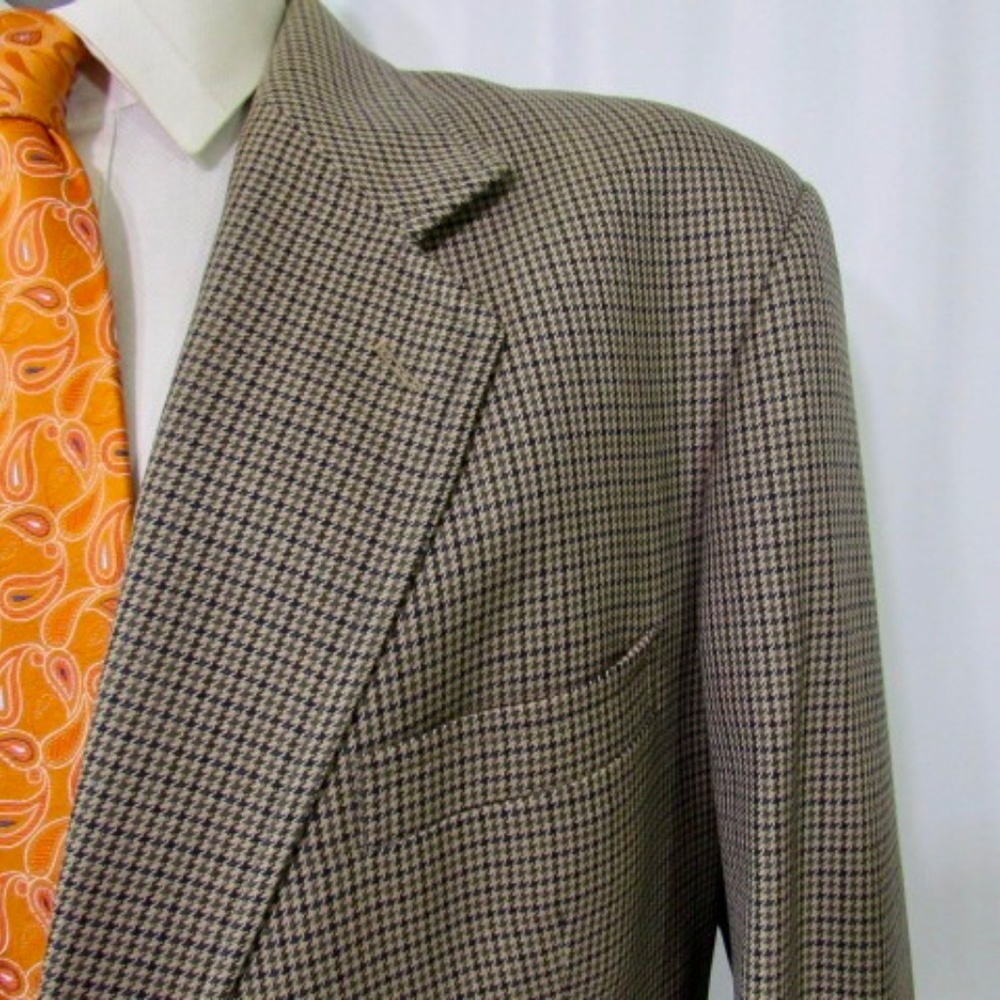 Pendleton USA 100% Wool Sz 48R Brown Houndstooth Elbow Patch Vented Sport Coat - Picture 14 of 16